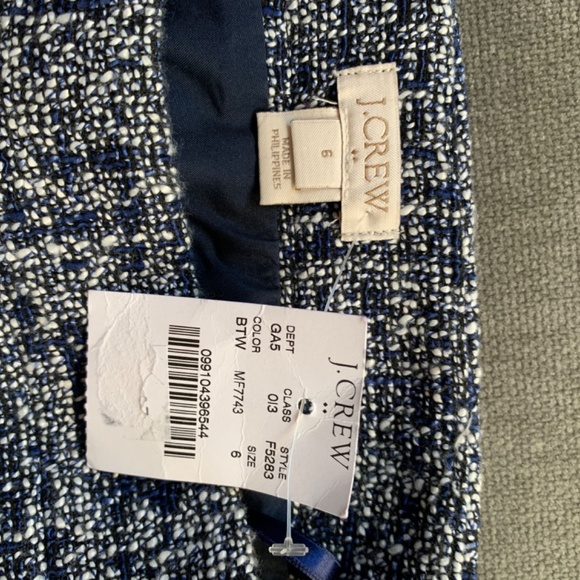 NWT J.Crew Size 6 Blue Tweed Pencil Skirt - Picture 2 of 3